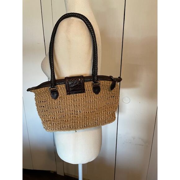 Brighton Woven Shoulder Bag‎ Purse with Leather Straps - Picture 3 of 4